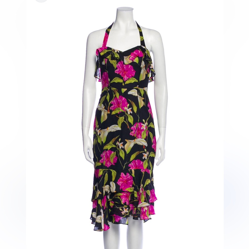 Milly Silk Floral Midi Backless Dress